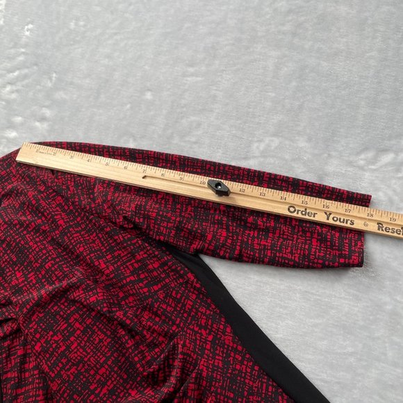 Lauren Ralph Lauren Dress 14W Red Black Print Jersey Ruched Gathered Slimming - Picture 11 of 14